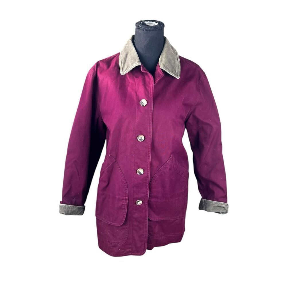 Lands End Women's Small maroon purple Field barn chore flannel lined jacket